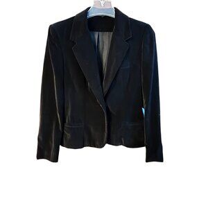 Vintage Silver Unicorn Medium Black Velvet Blazer with Single Button Closure